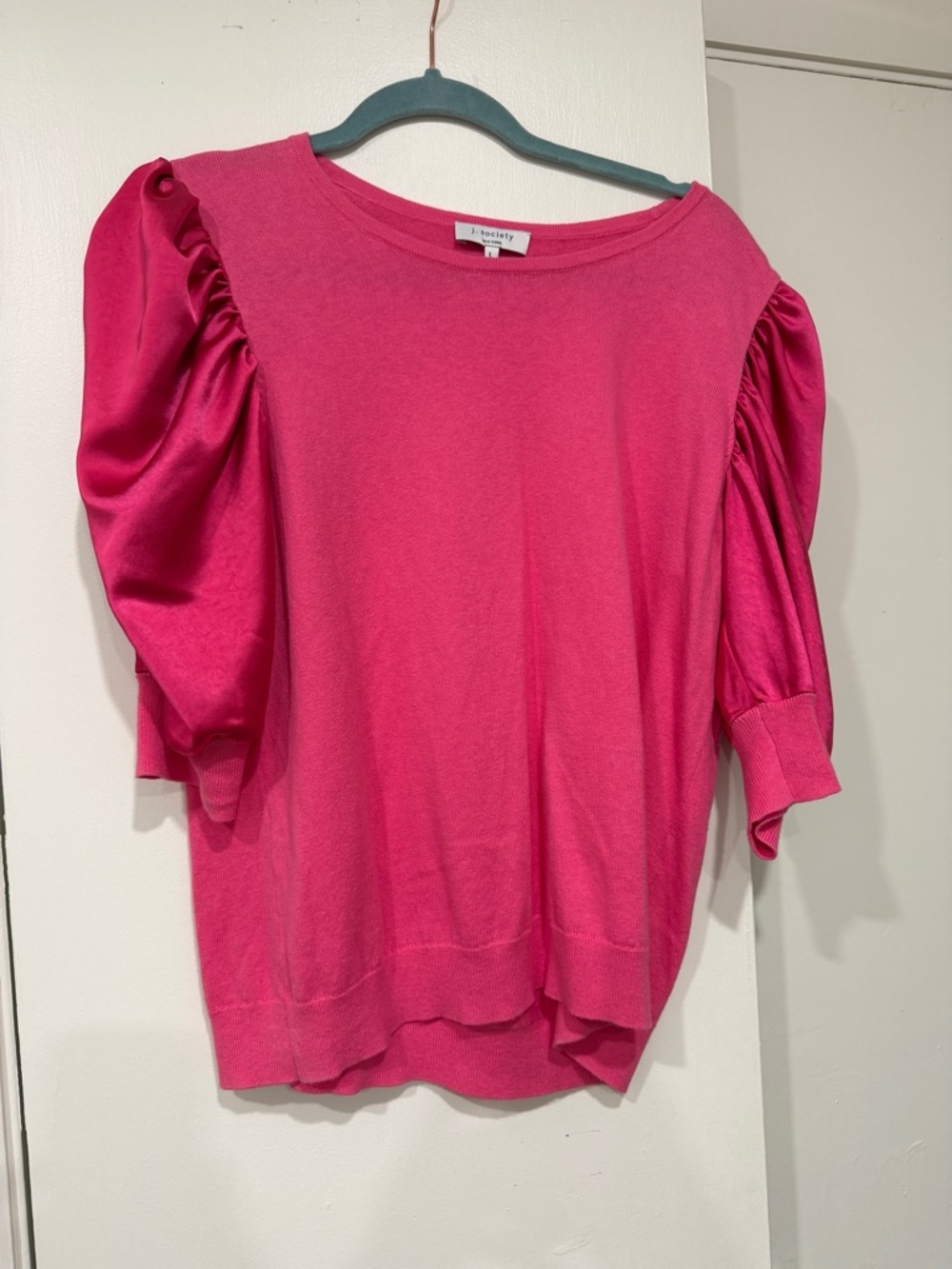 J.Crew Pink Puff-Sleeve Knit Top